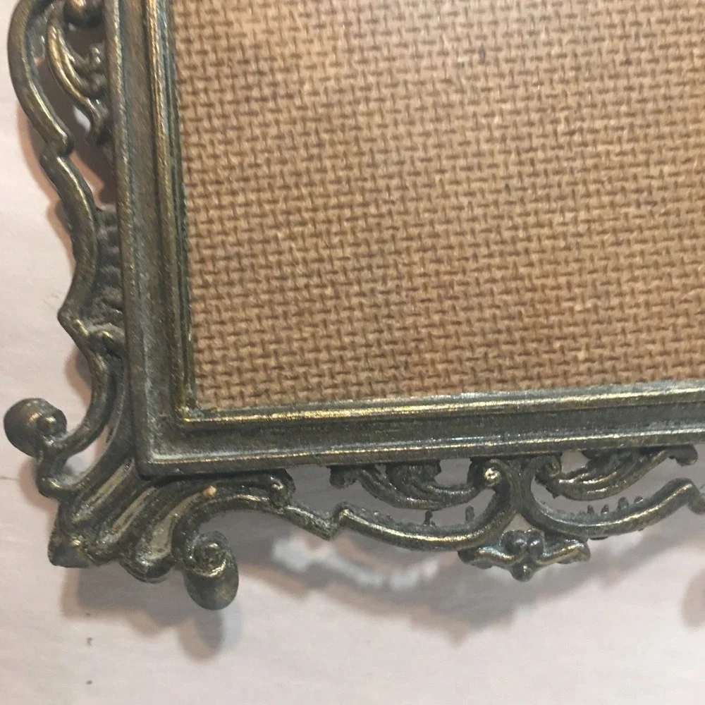 Miniature Antique Art Nouveau Gold Ornate Metal Wall Decor Frame 3 1/2 x 3